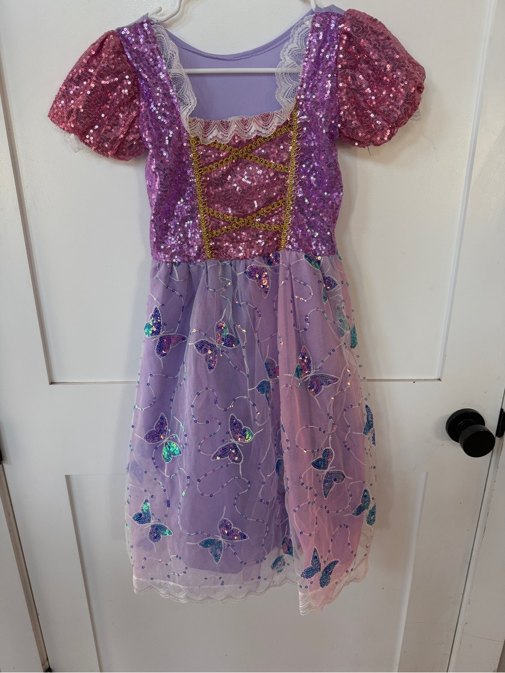 Kids Renaissance light up Purple Sequin Butterfly Princess Costume Dress 7-8